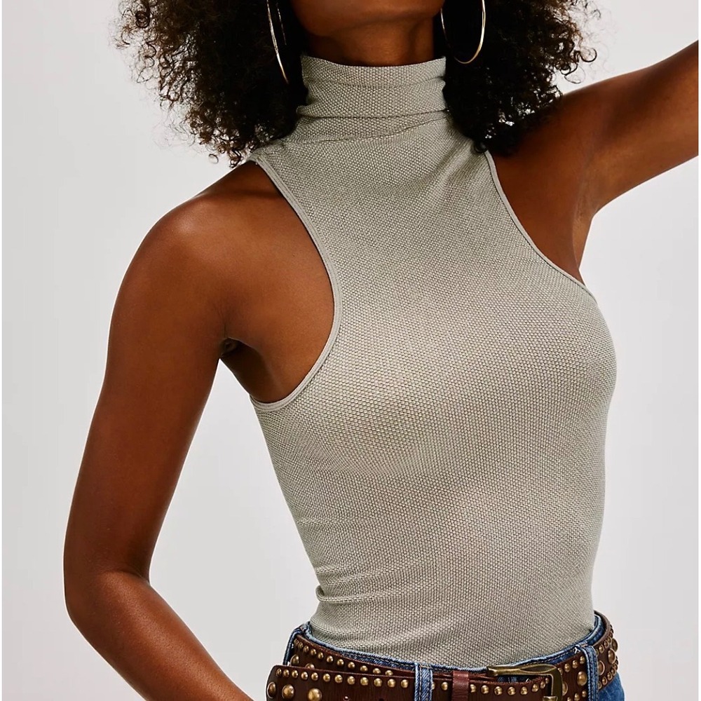Intimately Free People Laurel Oak Moss Texture  Seamless Turtleneck Tank XS/S